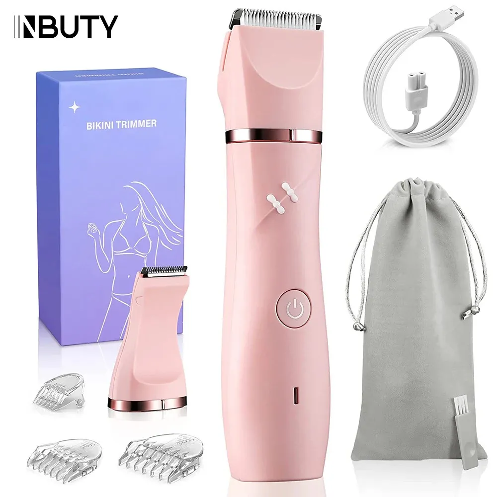 Inbuty 2 en 1 Bikini Trimmer Pubic Hair Grooming Women Hair Clipper Shaver Rasors Razors Épilateur indolore USB Imperpose 240412