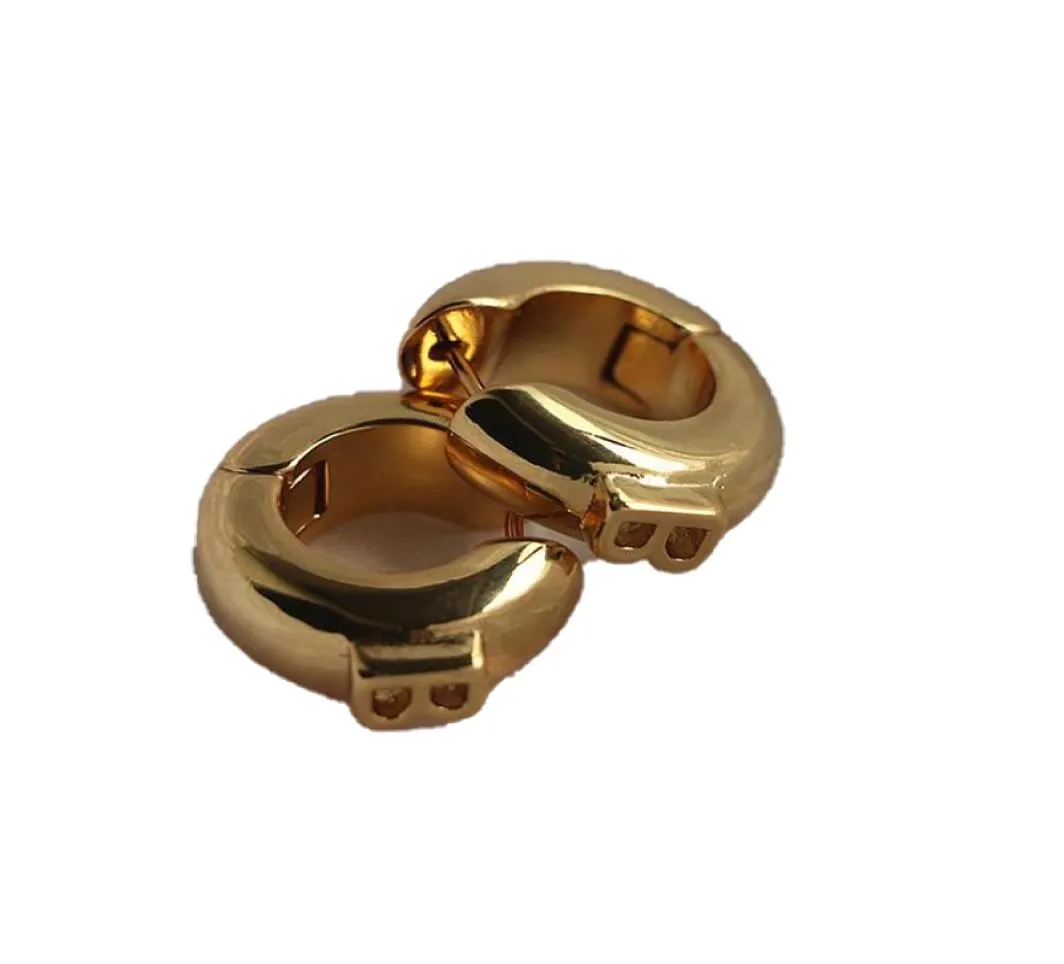 Hoop Huggie Gold Double Decker Prorruding Leter B Earrings Small Chunky Wide Opring Aptrics Bathery Trendy Wedding for Women 754144353678