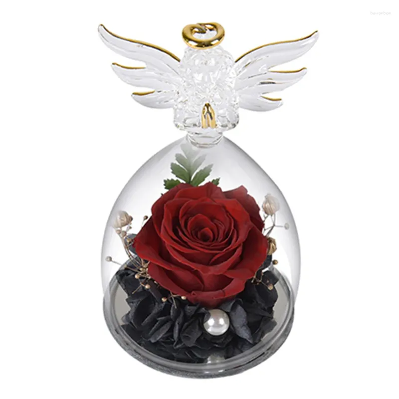 Decorative Flowers Preserved Eternal Rose Angel Figurines Desktop Ornament Display For Christmas Birthday Storage Case