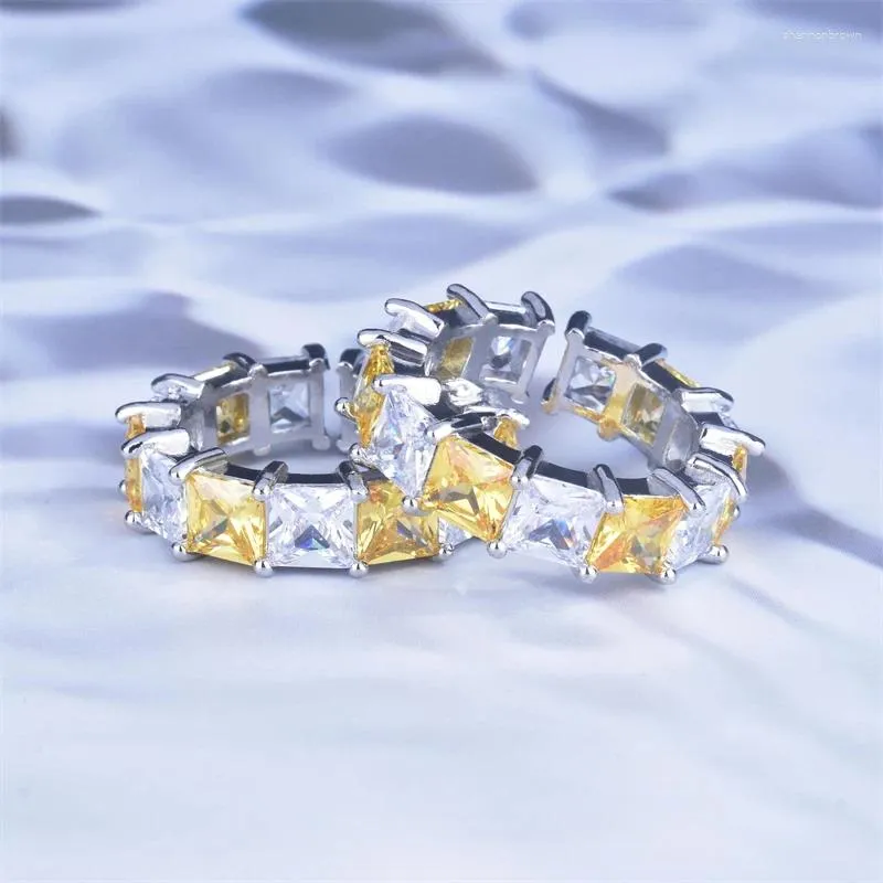 Cluster Rings Kofsac Luxury Two Color Crystal Super блестящий циркон кольцо леди ювелирные изделия 925 Серебряное серебро для женщин подарки на День святого Валентина