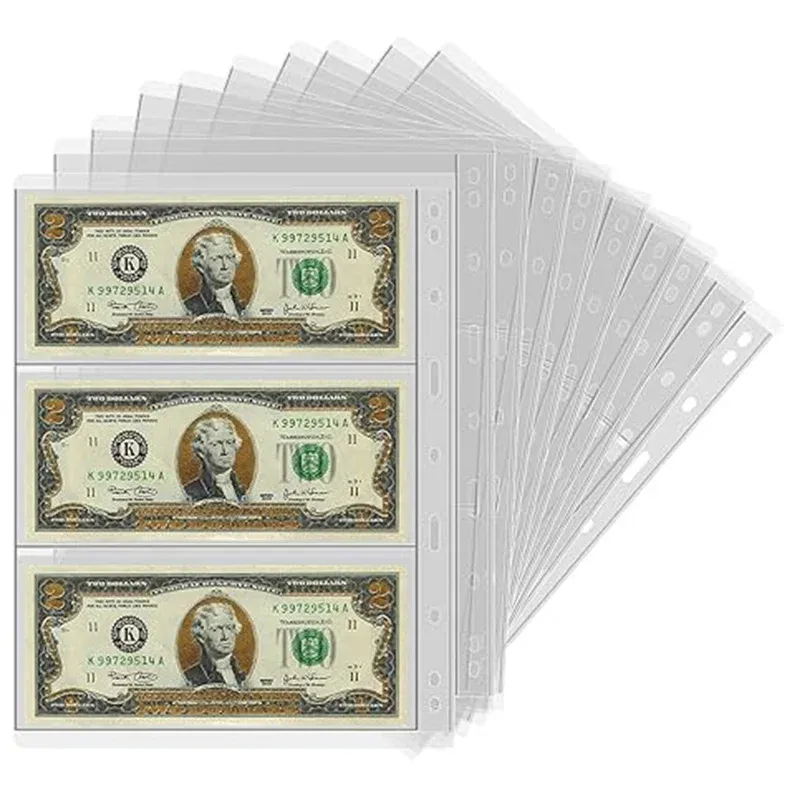 Album Nuovi soldi 10/20pcs Money Banknote Paper Money Pagina di raccolta Titolare Sleeve Leaf Sleeve Sleette Protezione dell'album