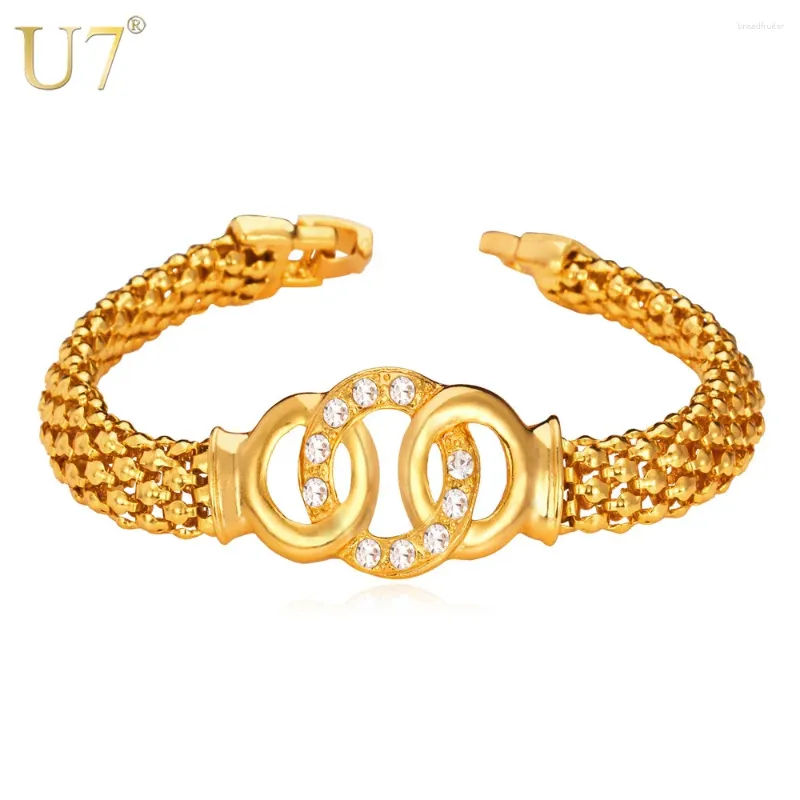 Bracelets de charme U7 Rétalonnage tendance des cercles ronds croix en or couleur pop-corn bracelet pour les femmes H649