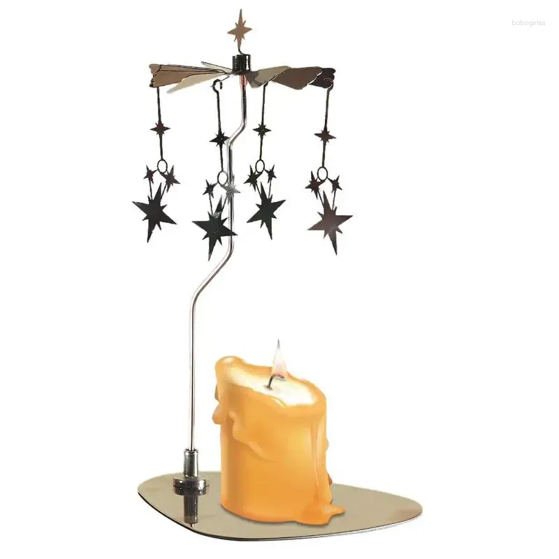 Candle Holders Carousel Metal Spinning Holder With Tray Rotating Candlestick Set Stainless Steel Wind Chime