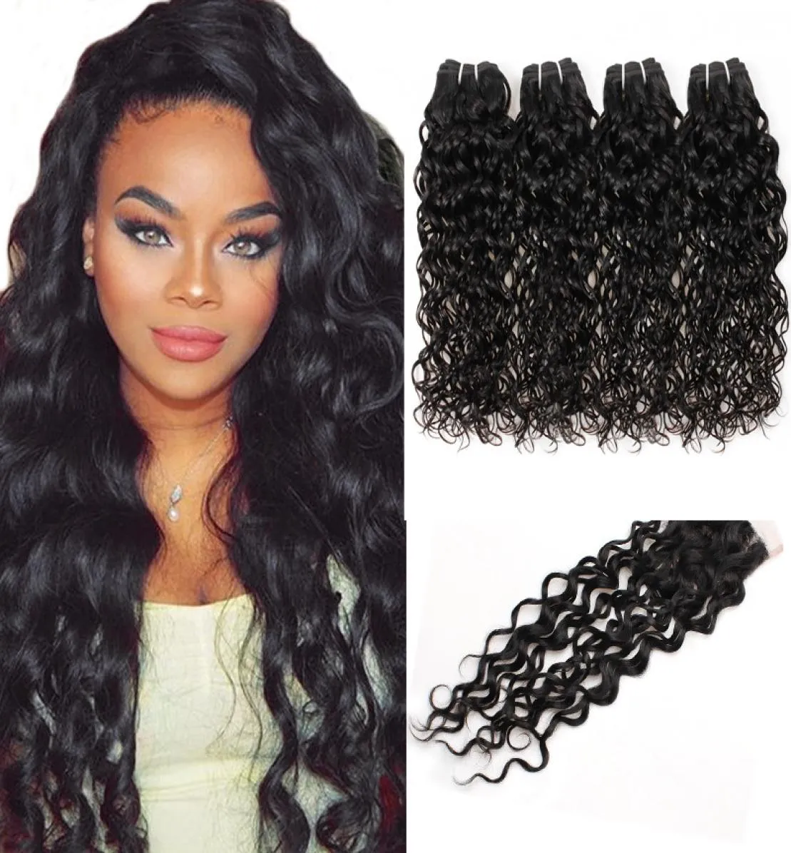 Ishow Indian Hair Extensions Tofts 10a Brésilien Hair Hair Hairles Hairs with Closure Water Wave 4BUNDLES POUR FEMMES FILLES Tous 7933094