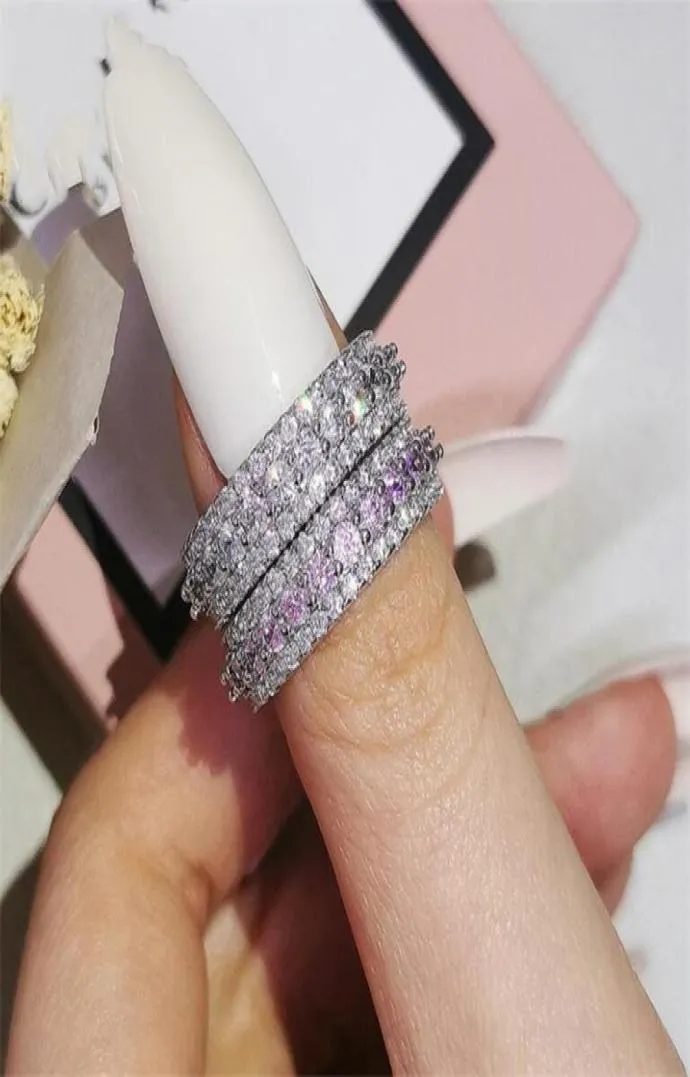 خواتم الزفاف في Choucong Jewelry Real 925 Sterling Silver Pave Round Cut White Topaz CZ Gemondes Gemstones Pink Zircon Party W7091150