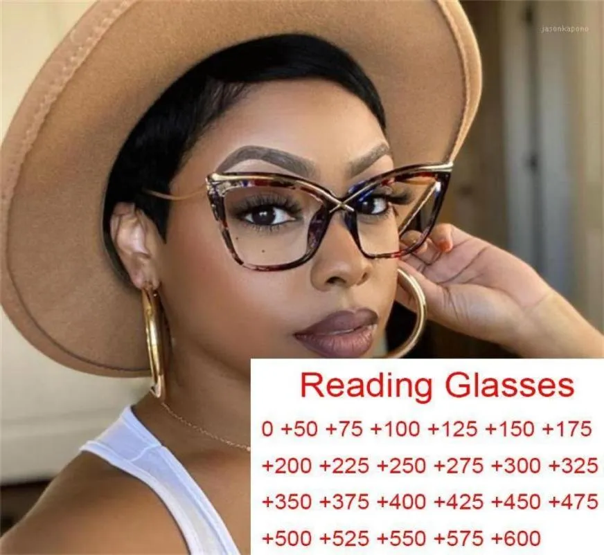 Unikalne ograniczone okułki Leoaprd Cat Eye Women Big Rame Vintage Presbyopia Clear Anti Blue Light 2 4 Leesbril1073191