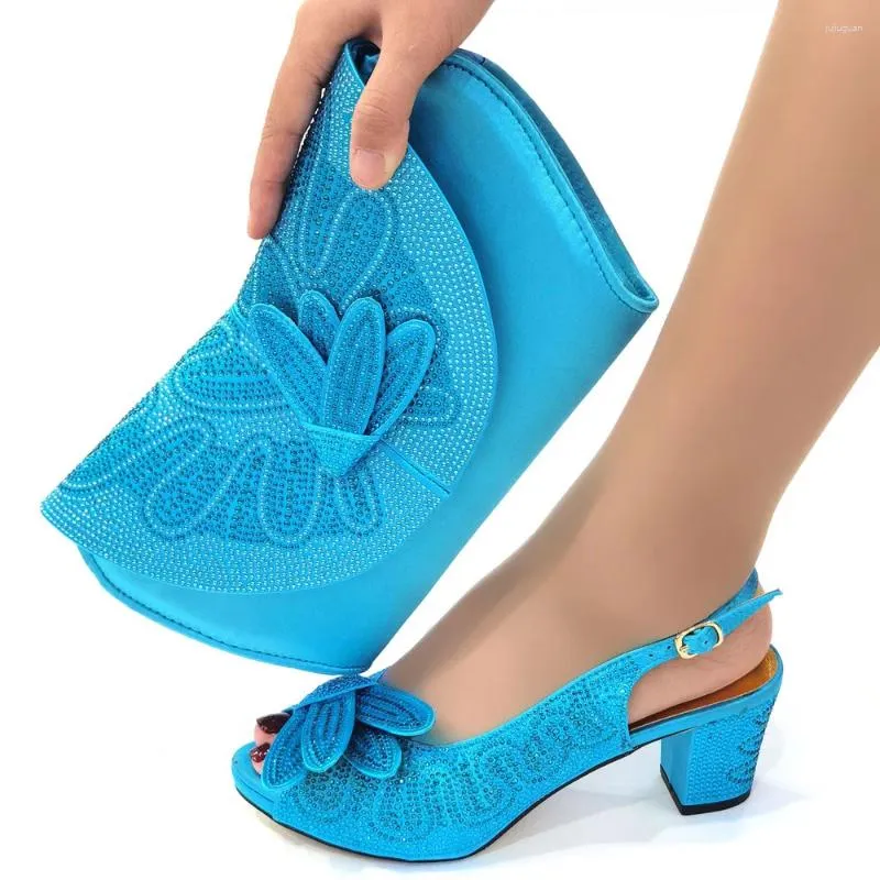 Dress Shoes Doershow Beautiful Blue Italian With Matching Bags African Women And Set For Prom Party Summer Sandal ! STK1-11