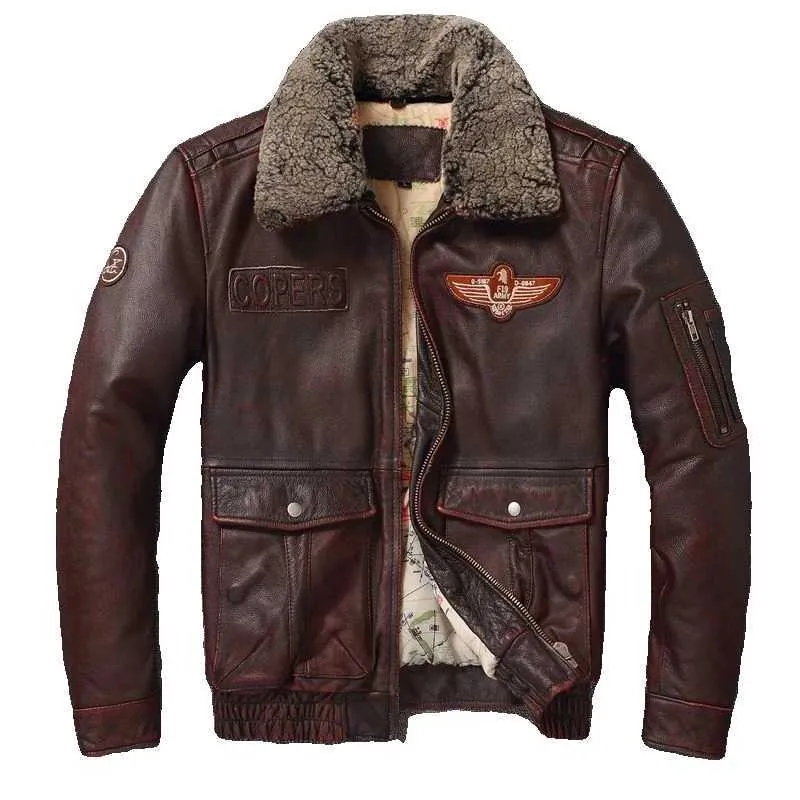 Retro Leather Jacket Mens Flight Bomber Motorcycle Jacket With