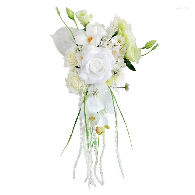 Fleurs décoratives Bouquets de mariage pour la mariée Rose artificielle en cascade