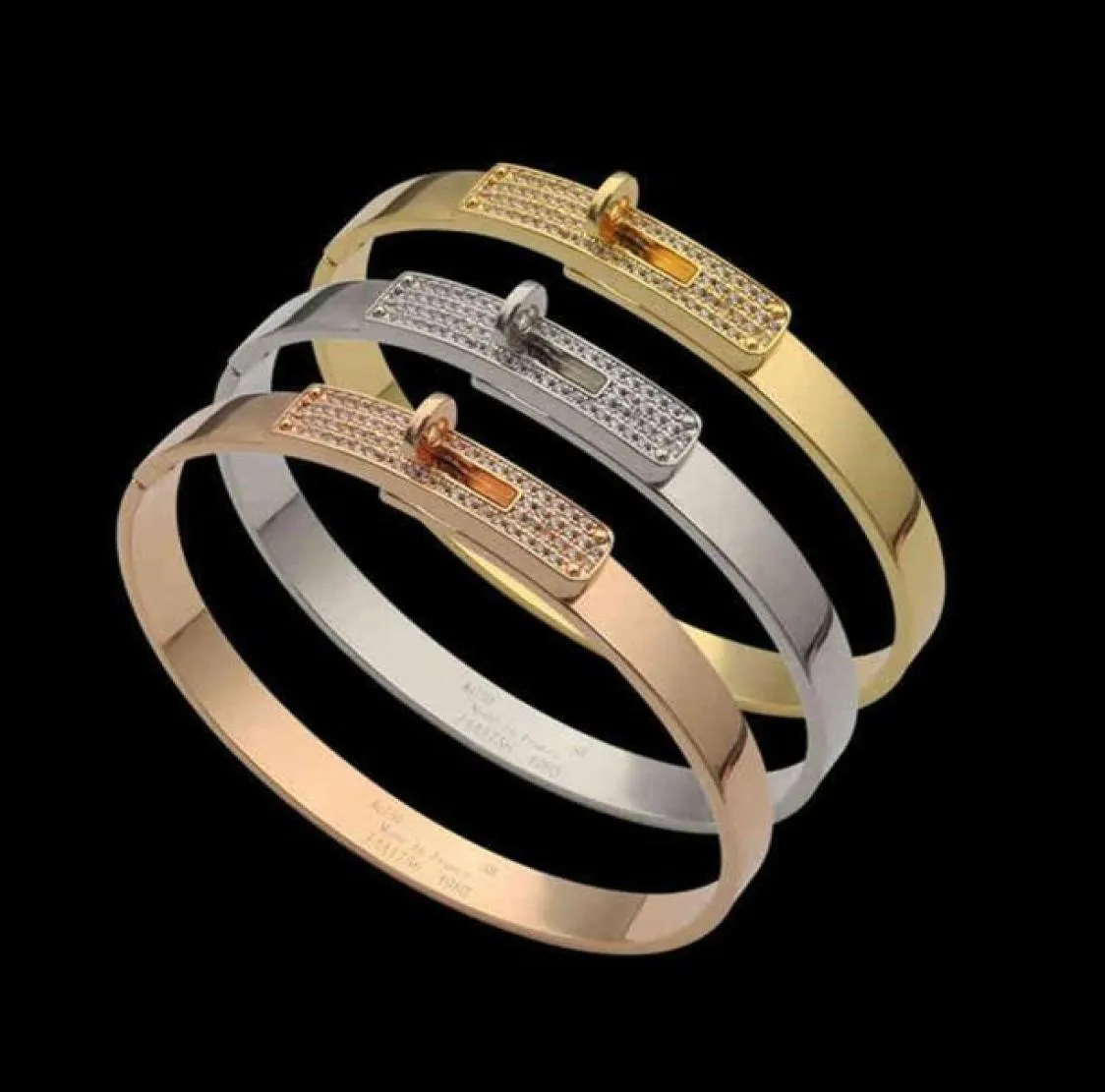 Jewelry H Letter Rotary Buckle Semi Diamond Cuff Bangles Bracelet Women Kelly Gold Belt Diamond Bracelet289y5817970