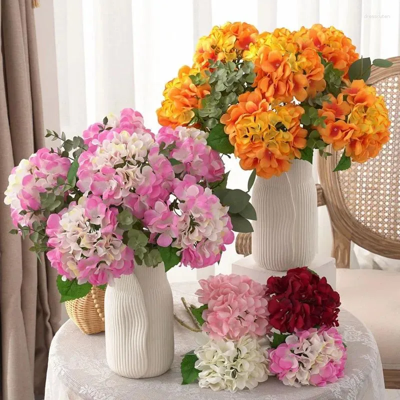 Dekorativa blommor konstgjorda blommor falska siden hortensia brud clearance bröllop dekoration vas hemtillbehör julhushåll