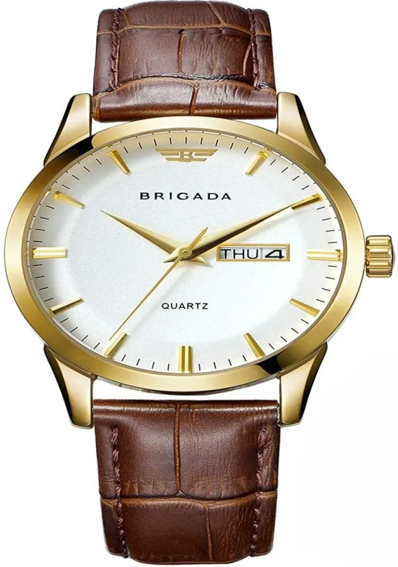 Brigada Men039s Watches Swiss Brand Classic Gold Dress Watch for Men for Date Calendar BusinessカジュアルクォーツWaterproof6710996