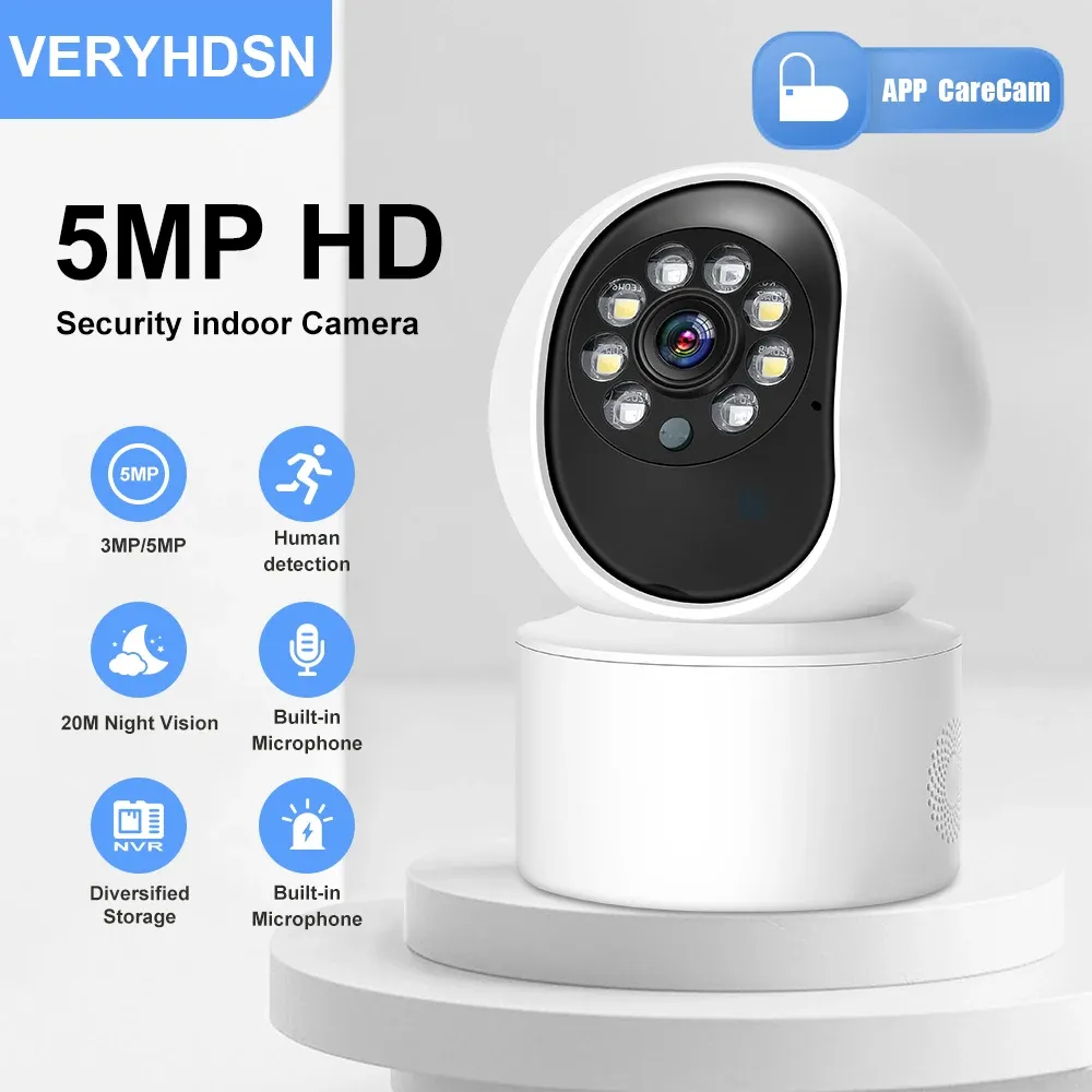 Lins 5MP IP WiFi Survalance Camera Security Night Vision Full Color Surveillance Cameras AI Automatisk mänsklig spårning inomhusvideokam