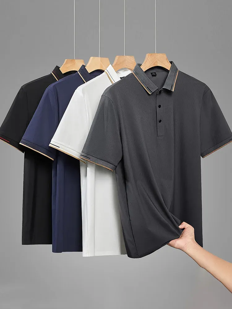 Summer Men Polo Shirt Classic Short Sleeve Tee Breathable Quick Dry Nylon Ice Silk Polos Golf Tshirt Plus Size 8XL 240410
