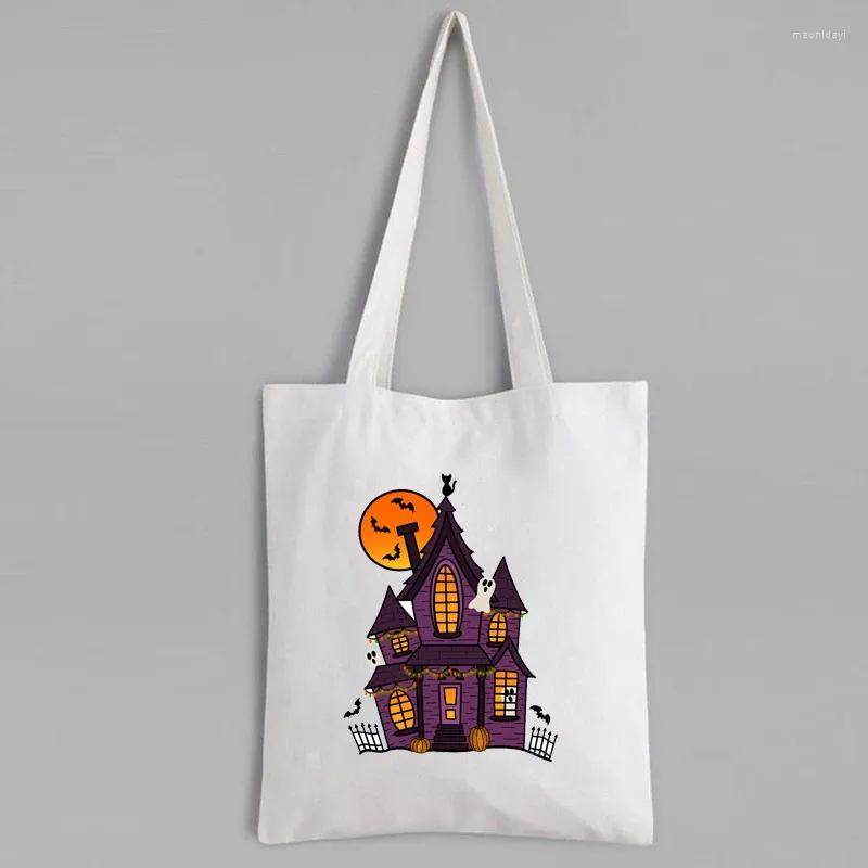 Torby na zakupy Haunted House Tote Bag niestandardowy z Halloween Pumpkin Canvas wielokrotnego użytku geometryczny