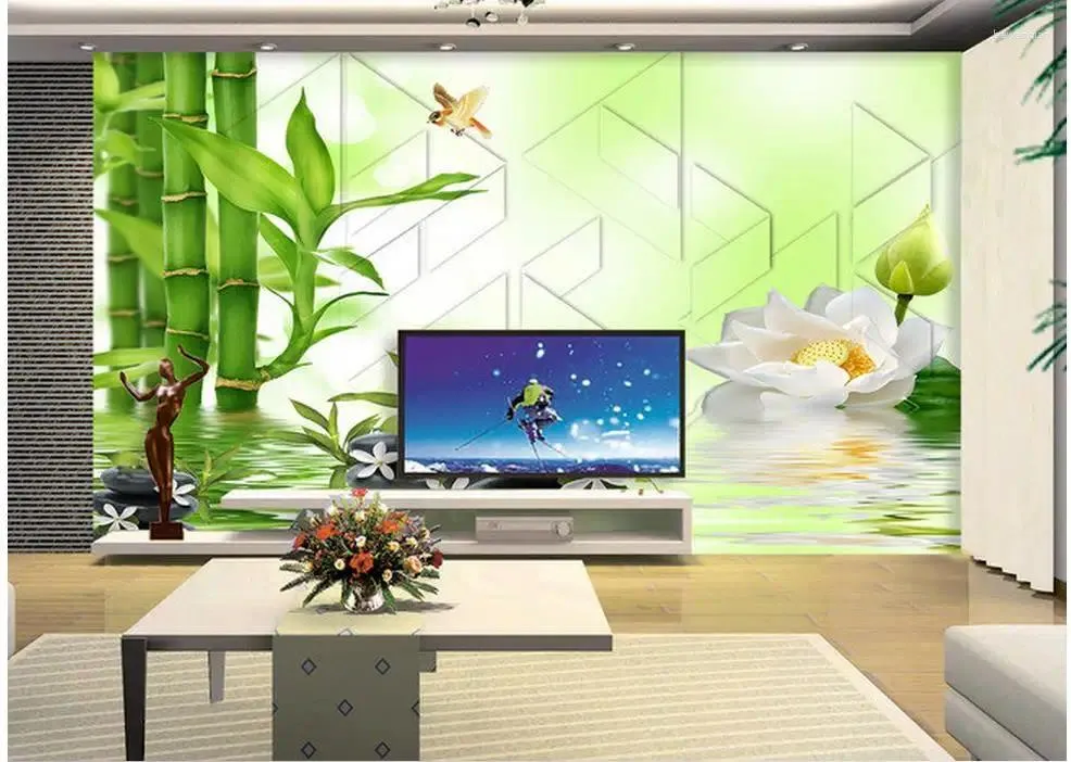 Wallpapers Custom 3d Wallpaper Bamboo Lotus Reflection Cobblestone Backdrop Po Room Modern