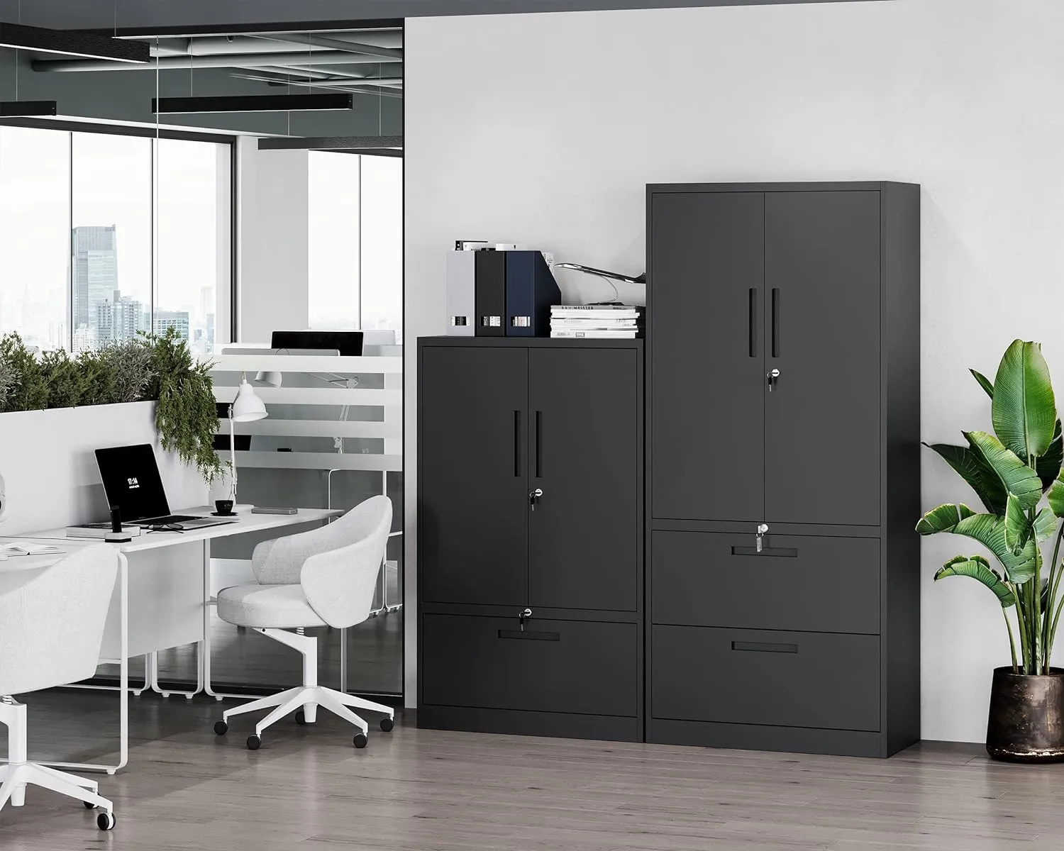 2-Drawer Locking File Cabinet – Small Black Metal Cabinet For Home Office, Under Desk Storage