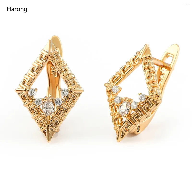 Orecchini per borchie Harong 585 Rose Gold Color Natural Zircon Crystal Crystal Dichiarazione Rettangolo Gioielli in rame Regalo donna