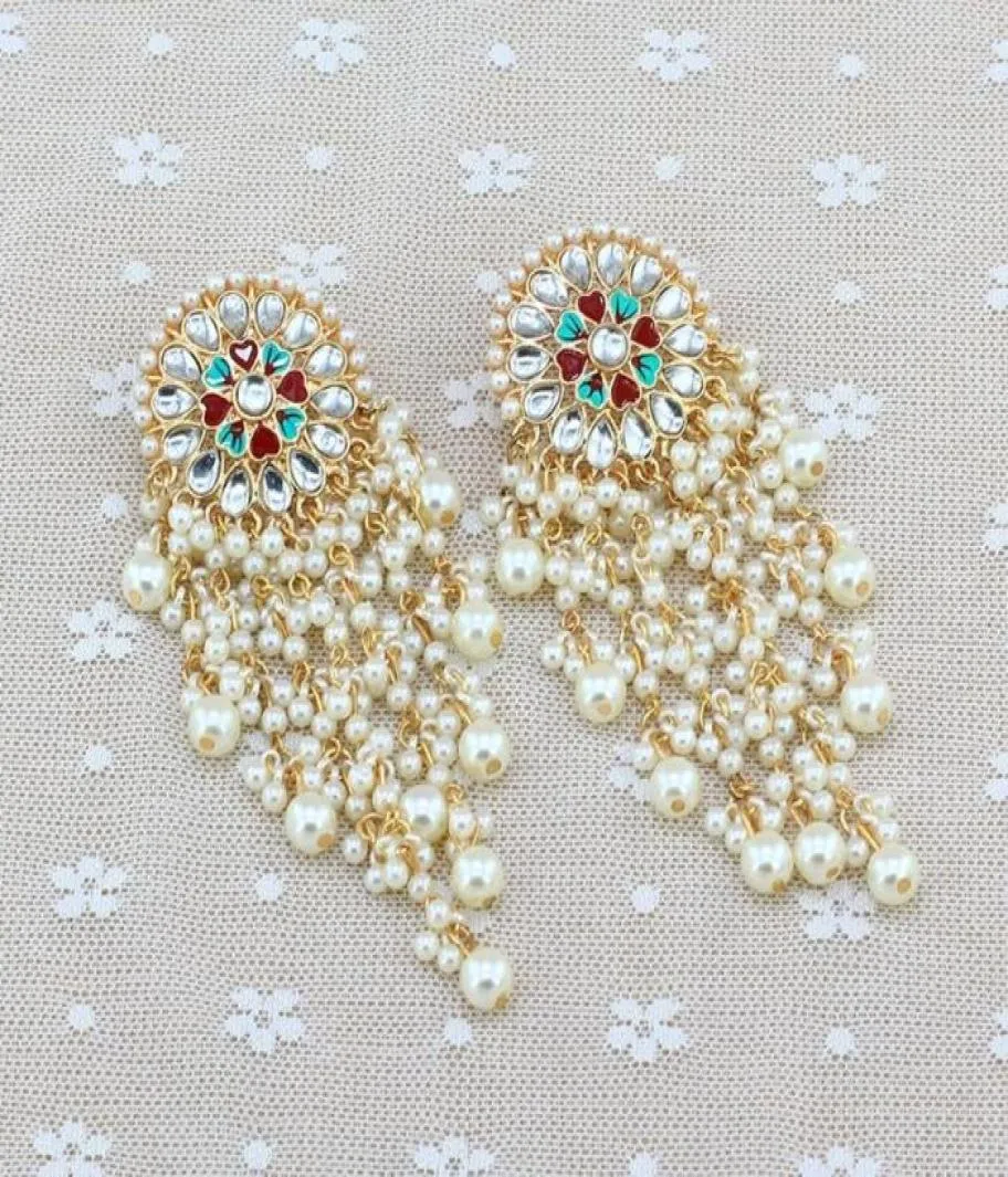 Dangle Chandelier Women Bollywood Ethnic Bridal Bride Kundan Earrings Pearls Jhumka Jhumki Bahubali Drop Fashion JewelryDangle D1183172