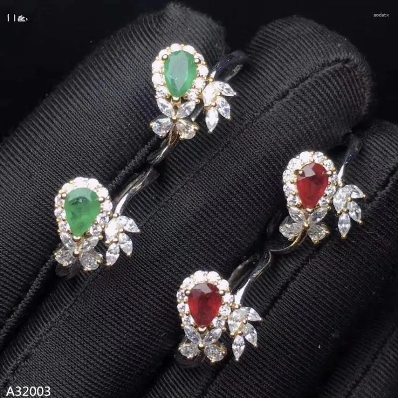 Annati a grappolo Kjjeaxcmy Boutique Jewelry 925 Sterling Silver Intarsia Naturale Ruby Emerald Domenne Foglie di anello delle donne per il riesame