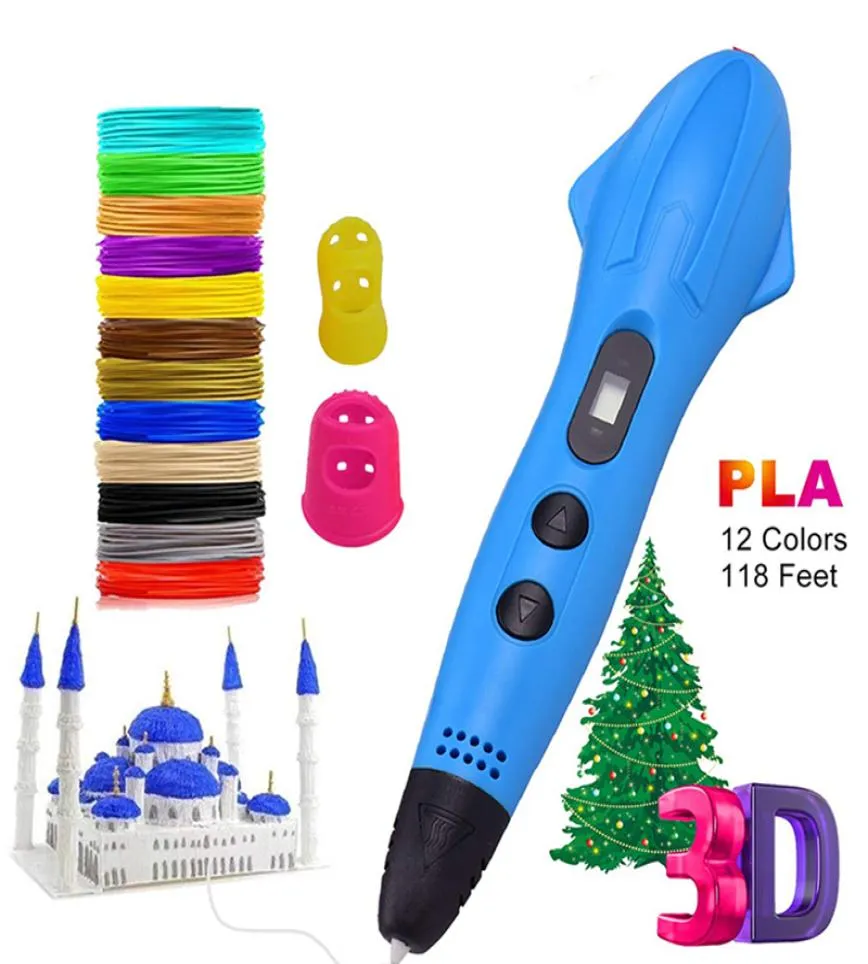 LED Display 3D Printer Printing Pen With 12 Colors 175mm PLA Filament Arts Drawing Painting Pens Gift for Kids4460389