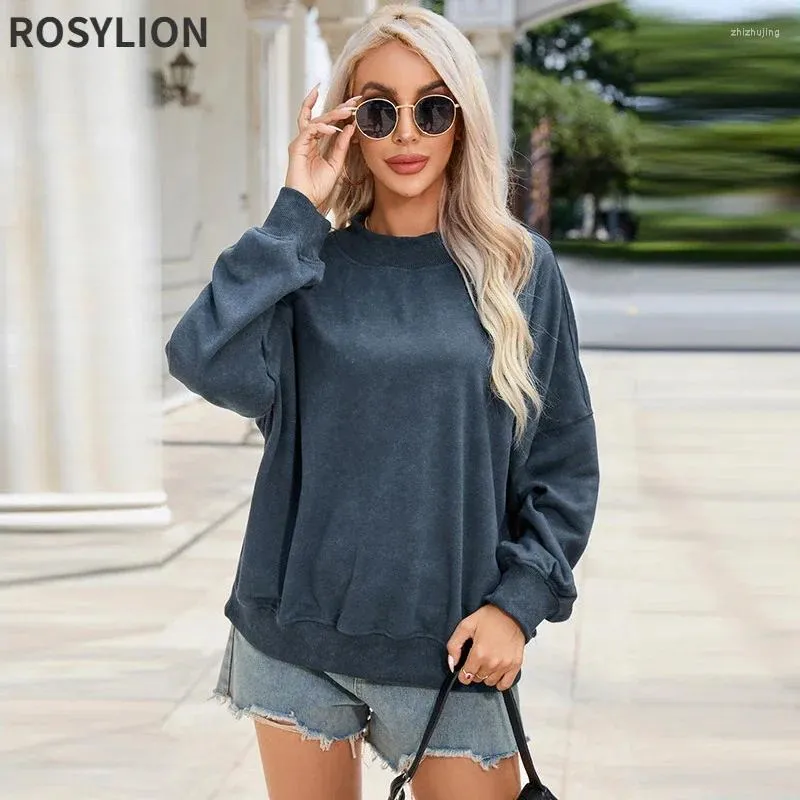 Sudadera con capucha para mujeres Autumn Blue Sweatshirt for Women Casual Loose Round Neck Ladera de manga larga Color sólido Top de gran tamaño xxl