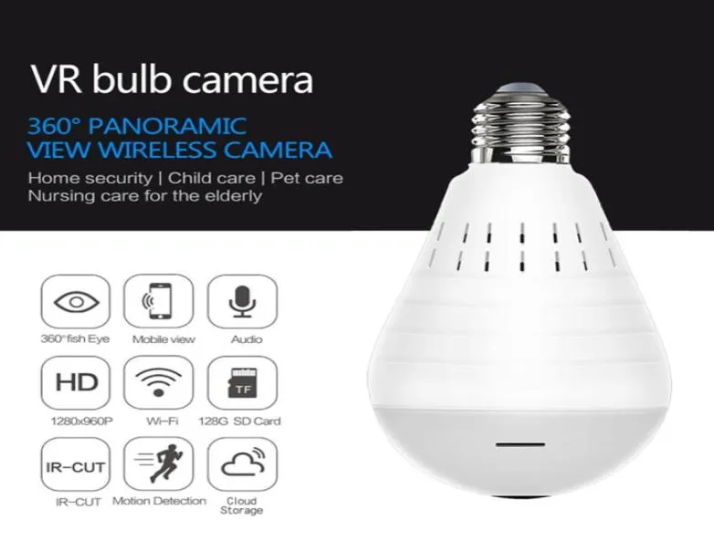 Wireless Panoramic VR bulb Camera HD WIFI Bulb Light IP Camera FishEye 360 Degree CCTV camera Home Security surveillance camcorder9467417