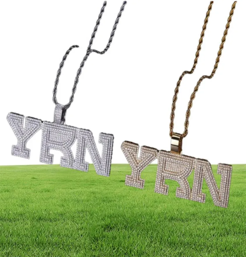 Iced Out Pendant Hip Hop Luxury Designer Jewelry Mens Diamond Rapper YRN Bubble Letter Pendants for Men Women Kids with Rope Chain4005526