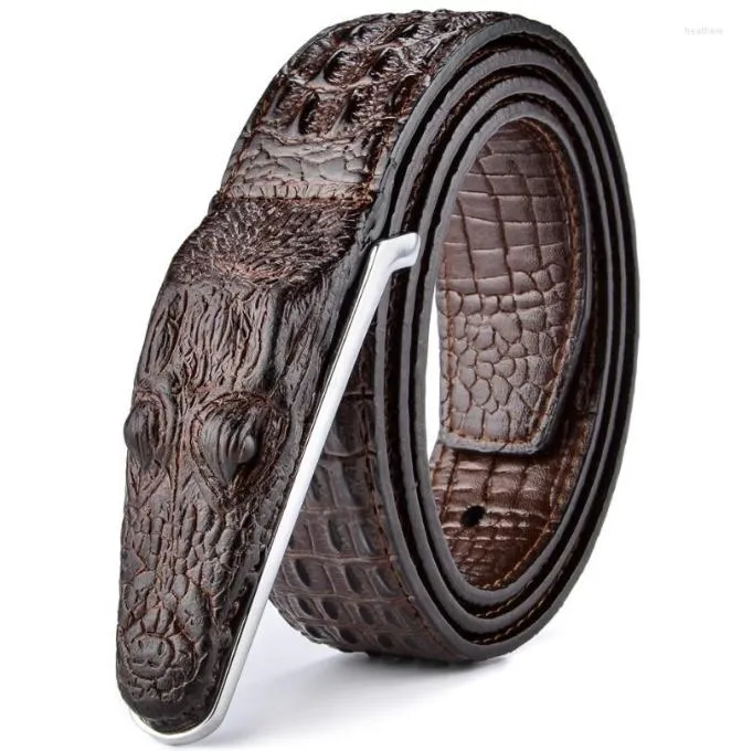 Cintos Designer de couro de luxo Men39s Belt Crocodile Skin Skin Genigator Strap Head Real Cowhide9441178