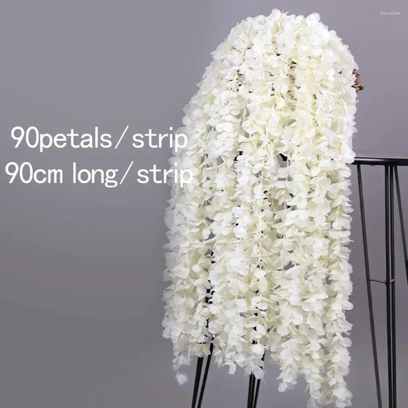 Flores decorativas de 90 cm de orquídea artificial corda verde folhas casas decoração de jardim de casamento pendurado parede de guirlanda