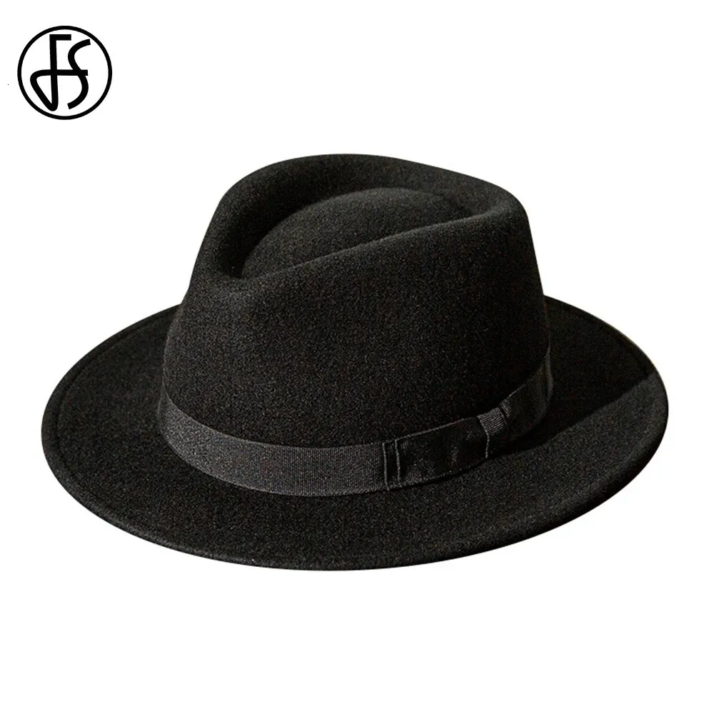 FS French Gentleman Black Jazz Hats For Men With Ribbon Panama Cap