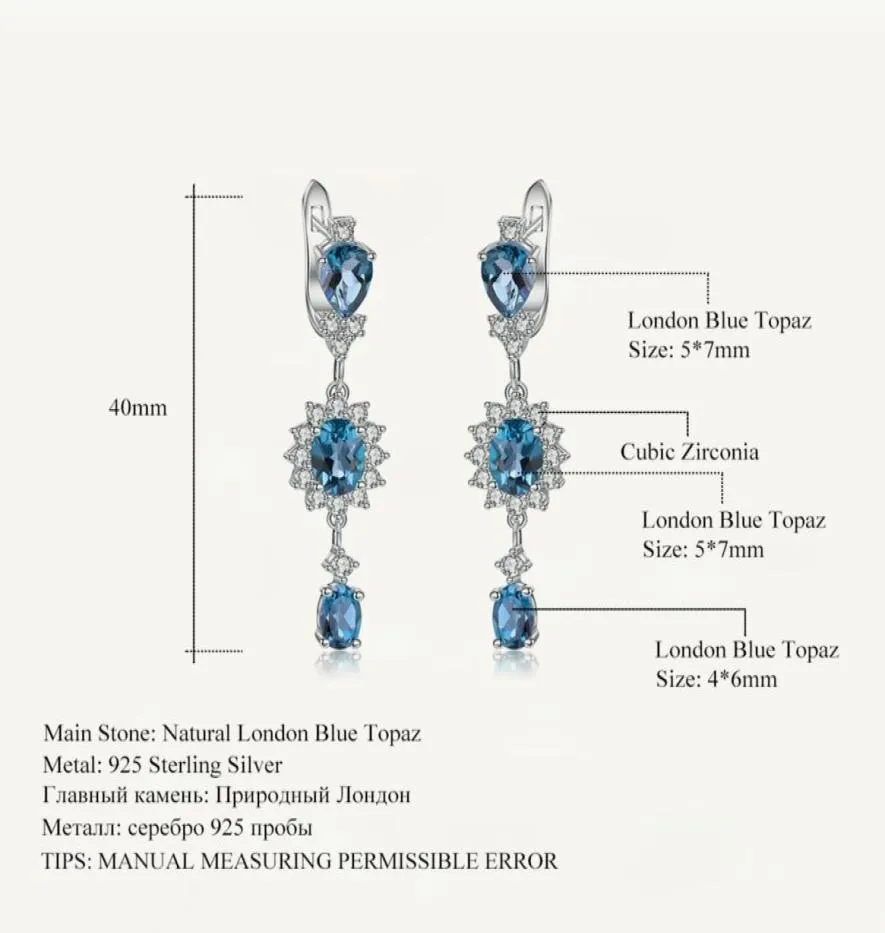 Stud GEM039S BALLET 4 88Ct Natural London Blue Topaz Gemstone Drop Earrings 925 Sterling Silver Flower for Women Fine Jewelry 22085276