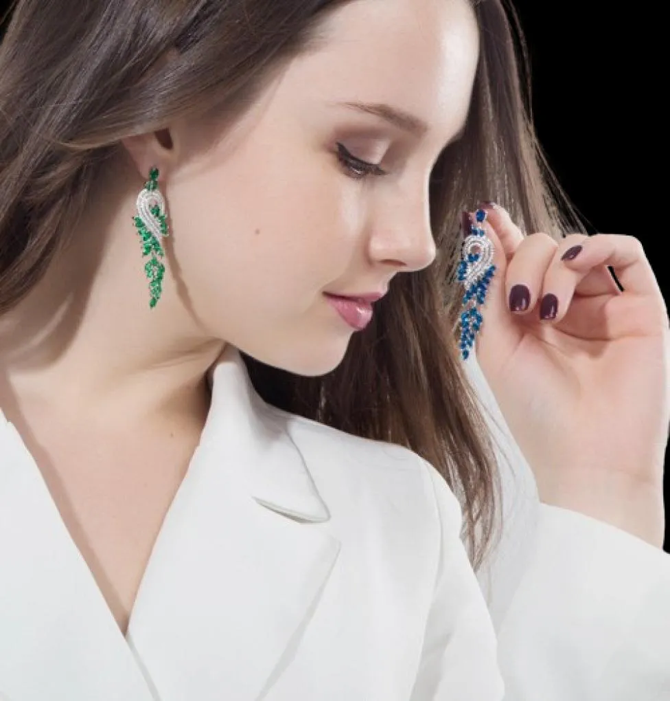 Fashion long tassel zirconia dangle earring designer for woman party 18k gold silver red blue white diamond earrings South America9225783