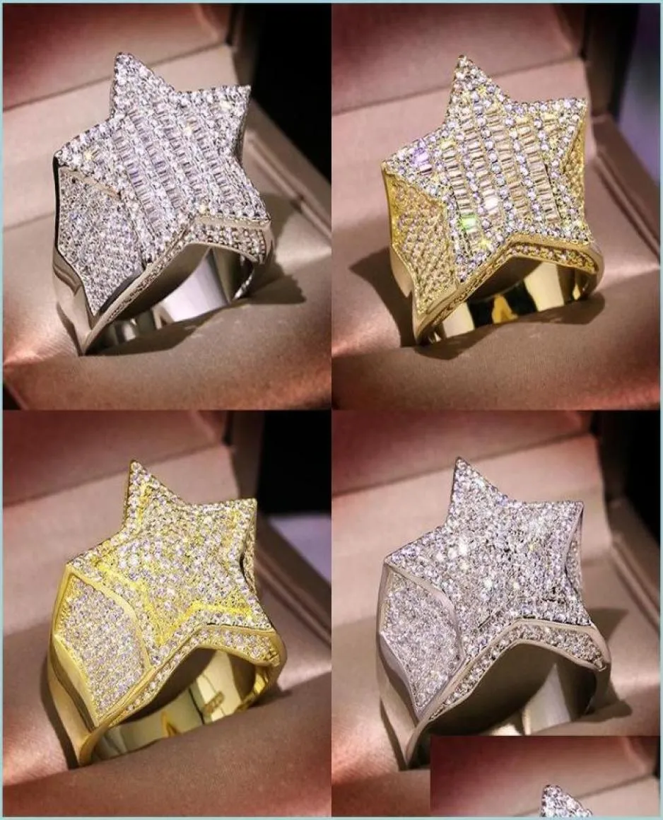 Com pedras laterais pedras de ouro masculinas cinco pontas de moda de moda de moda de moda anéis