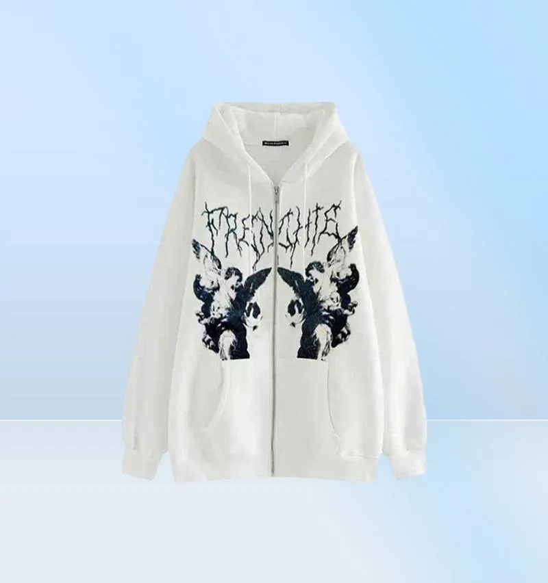 Y2k Winter Hoodies Ropa Grunge Sweatshirts Goth Tops Kleidung Vintage Ästhetik Emo Reißverschluss up Pullover Feenjacken Mantel 2112242110593
