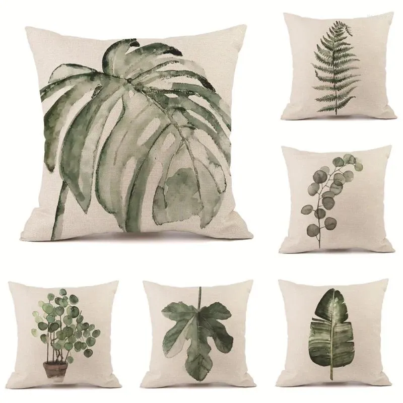 Pillow Small Fresh Natural Ink Painting Throw Simple Modern Tropical Plants Green Sofa Car