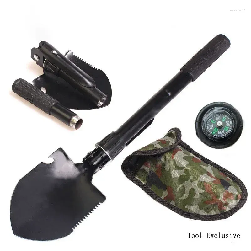 Dekorativa figurer Multifunktion Outdoor Shovel Portable Folding Camping Survival Rostfritt Steel 4 In 1 Pickaxe Gardening Tools