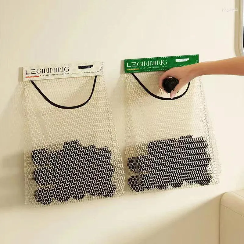 Storage Bags Wall Mount Mesh Bag Garbage Holder Shopping Dispenser Sundries Net Grocery Organizer