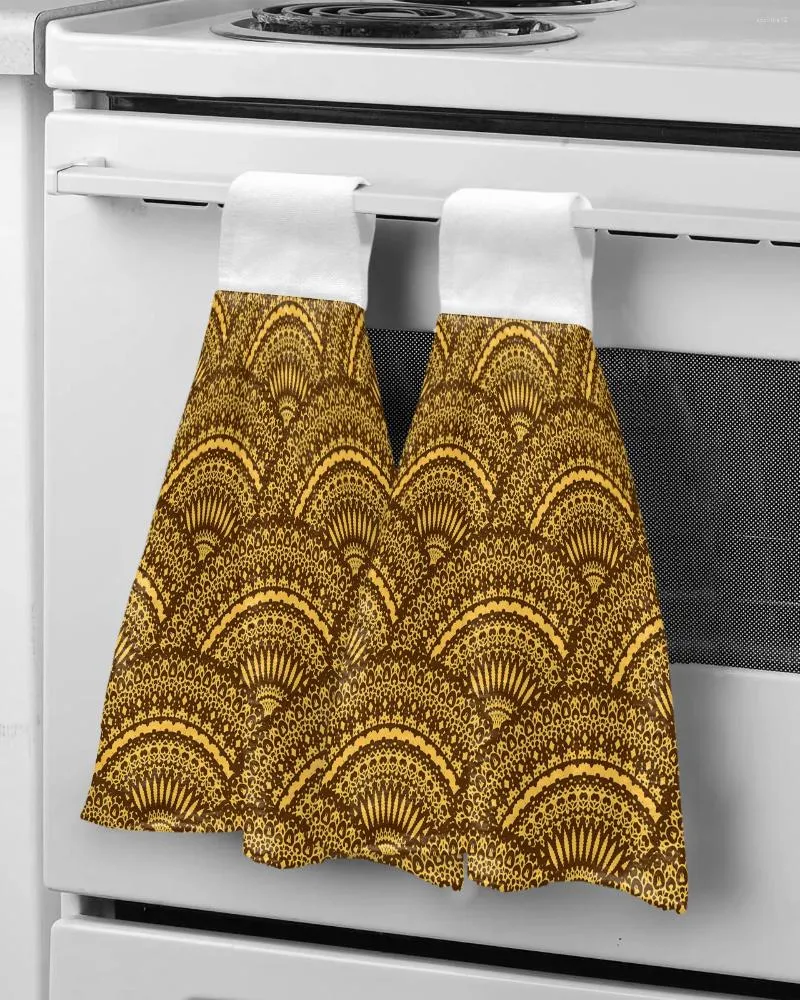 Handdoek gouden kanten donkerbruine keuken reinigingsdoek absorberend hand huishoudelijk gerecht