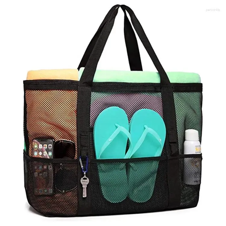 Borse da stoccaggio 9 tasche Grande sacchetto da spiaggia per asciugamani in rete durevoli giocattoli da picnic per biancheria intima impermeabile Pocket tote estate 2024