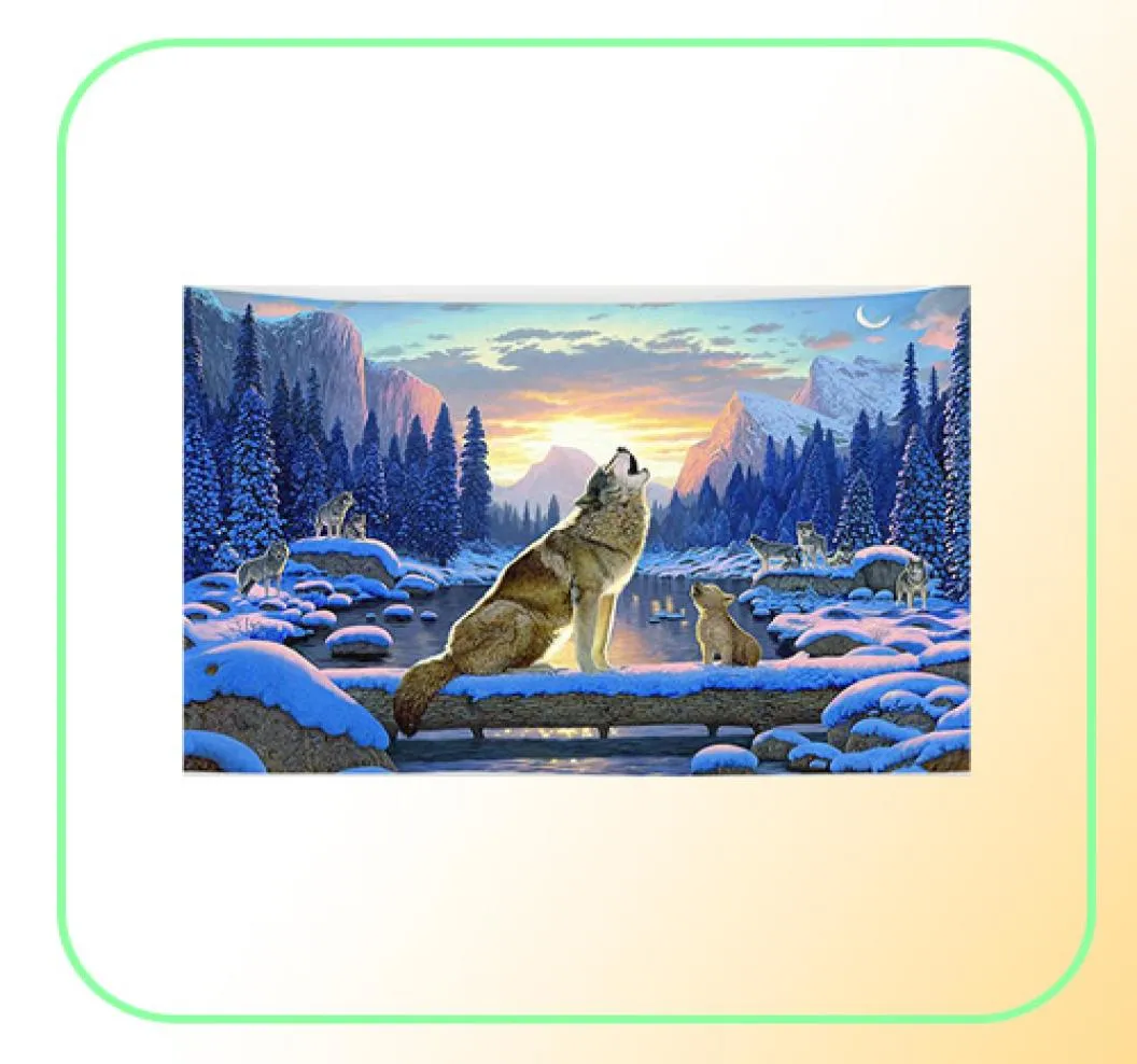 北欧の動物の壁ぶら下がっているタペストリー装飾ウルフ布ホームルーム装飾冬の農家テンチャー壁画238295