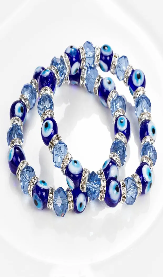 S1592 Evil Demon Eye Glass Crystal Bracelet Couples Bracelet Men Women Elastic Bracelets6224639