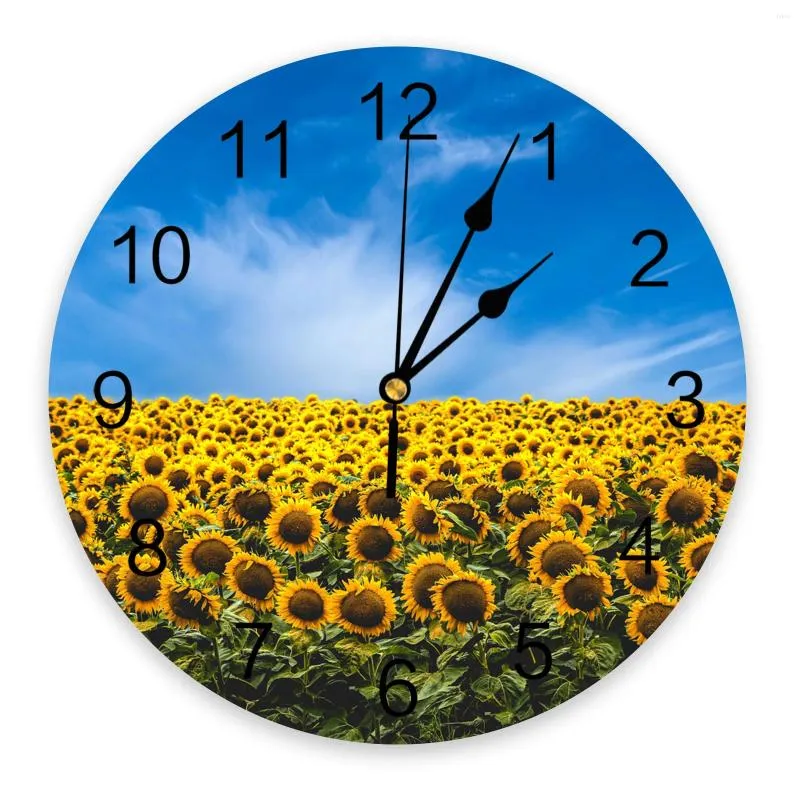 Wall Clocks Farm Sunflower Flower Field Living Room Decoration Clock Art Silent Round Watch For Home Decor