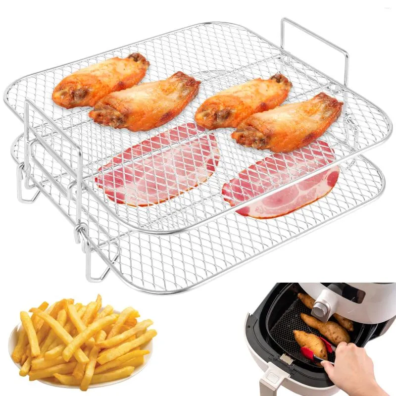 ARAÇLAR Hava Fritöz Kirpisi Rafı 2 Katmanlı Paslanmaz Çelik Çıkarılabilir İstiflenebilir Aksesuarlar GRILL 7.5L-8L