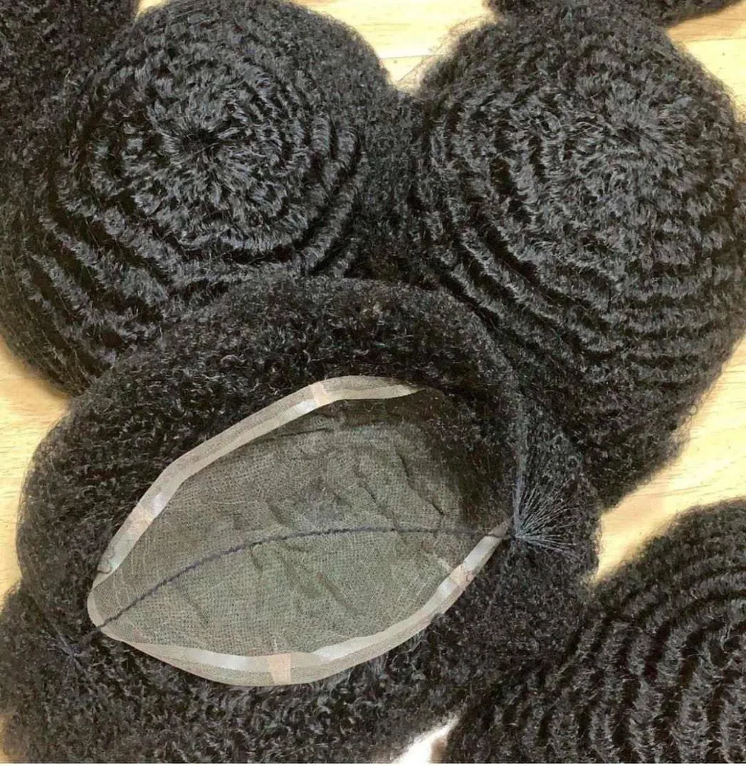 Afro kinky krultopee Indian Remy Human Hair Vervanging 4mm6 mm8mm10 mm12mm15 mm Volledige kantenunit voor zwarte mannen Fast Express Del9189026