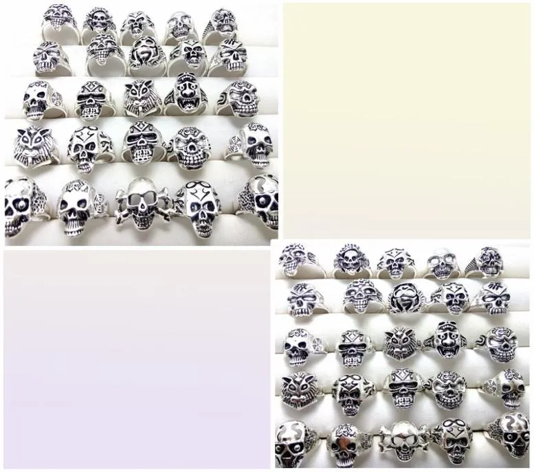 Whole bulk lot 100pcs Styles Top Mix Skull Rings Skeleton Jewelry Men039s Gift Party Favor Men Biker Rings man jewelry BRAND 1237107