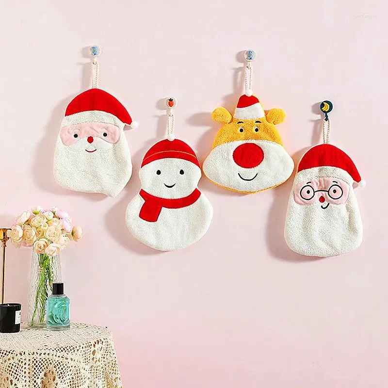 Asciugamano asciugamani di velluto di corallo natalizio grazioso cartone animato Babbo Natale pupazzo di neve assorbenti prodotti da bagno decorazioni per la casa