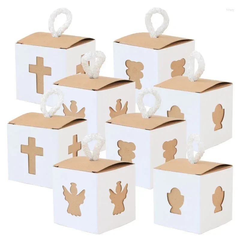 Gift Wrap Bear Angel Grail Cross Retro Kraft Paper Square Box Candy Packaging Wedding Birthday 10st