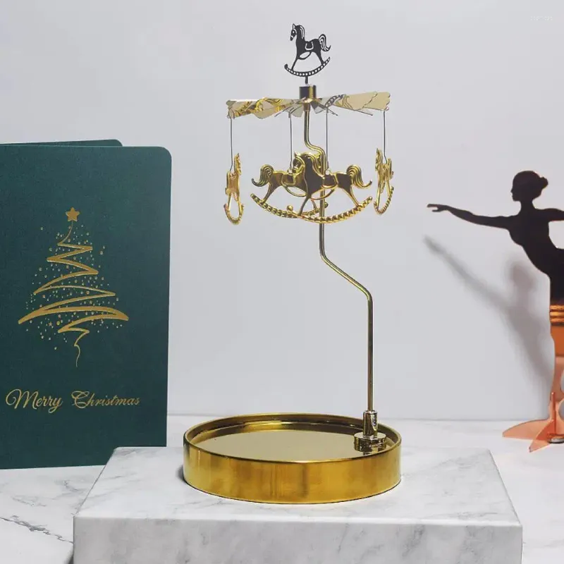 Candle Holders Metal Unique Snowman Pendant Holder Ornament Golden Color Tray Rotatable For Home