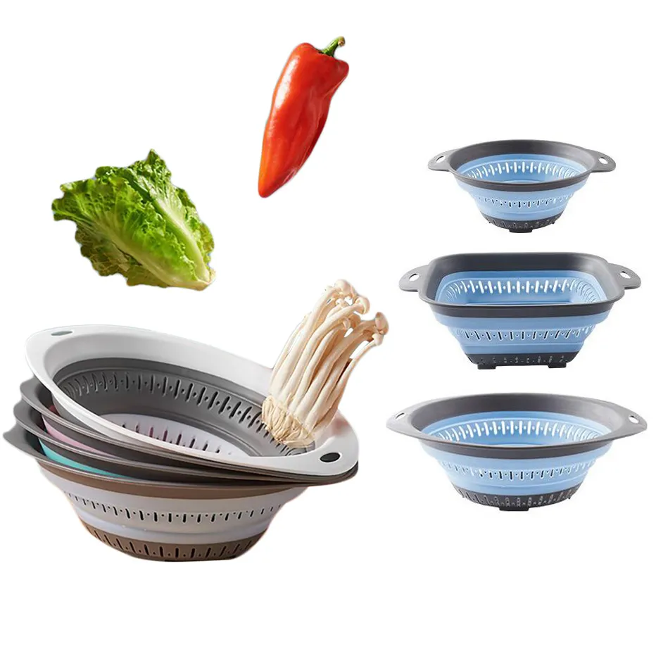 Passoire Pliable Avec Poignées – Pour Fruits, Légumes, Pâtes – En Silicone Et Inox – Rangement Facile – Gain De Place